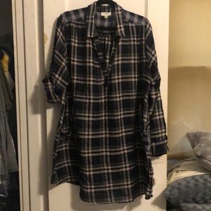 Umgee Navy plaid shirt dress with pockets L